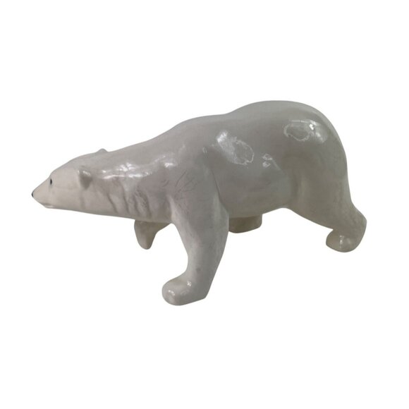 Handcrafted Vintage Ceramic Polar Bear Figurine With Crackle Glaze Finish - Picture 4 of 13